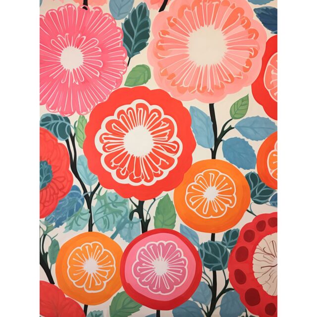 "Artery8 Wall Art Print Pomegranate Tree Flowers in Bloom Mediterranean Bright Floral Abstract Artwork Poster in Pink - Size: W24"" x H32""" - image 1