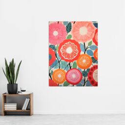 "Artery8 Wall Art Print Pomegranate Tree Flowers in Bloom Mediterranean Bright Floral Abstract Artwork Poster in Pink - Size: W24"" x H32""" - thumbnail 2