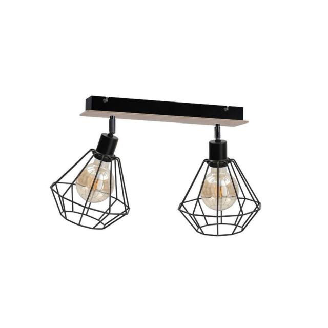 Netlighting Atwood Twin Ceiling Spotlight Black Wood 53cm 2x E27