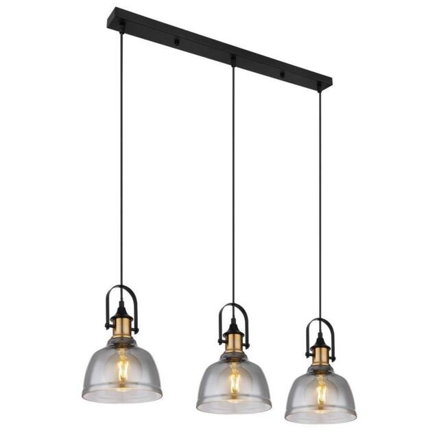 Netlighting Dorothea Bar Pendant Ceiling Light Black Glass Shade 3x E27 - image 1