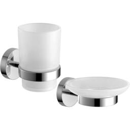Nordara Soap Dish Toothbrush Holder Bathroom Accessory Set Chrome Wall Mount in White