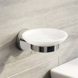 Nordara Soap Dish Toothbrush Holder Bathroom Accessory Set Chrome Wall Mount in White - thumbnail 6