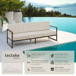 tectake Garden Furniture Comosa - for 3 people, XXL padding, 1 sofa in Brown - Size: 3 Seater - thumbnail 2