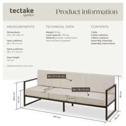 tectake Garden Furniture Comosa - for 3 people, XXL padding, 1 sofa in Brown - Size: 3 Seater - thumbnail 6