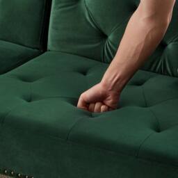 BTM Green Velvet 2-Seater Sofa Bed with 3-Stage Backrest & Gold Feet - Size: A - thumbnail 4