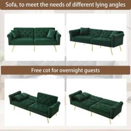 BTM Green Velvet 2-Seater Sofa Bed with 3-Stage Backrest & Gold Feet - Size: A - thumbnail 2