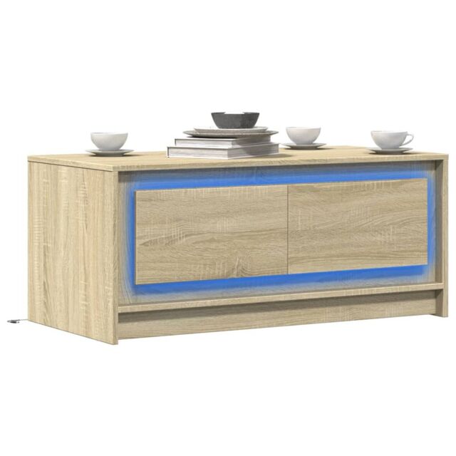 Berkfield Home Coffee Table with LED Lights Sonoma Oak Engineered Wood in Brown - image 1