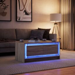 Berkfield Home Coffee Table with LED Lights Sonoma Oak Engineered Wood in Brown - thumbnail 4