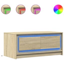 Berkfield Home Coffee Table with LED Lights Sonoma Oak Engineered Wood in Brown - thumbnail 2