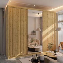 Sliding Wardrobes 4U Ronni Sliding Door Wardrobe 250cm X 217cm in Light Oak - Size: 250 cm X 217 cm - thumbnail 1