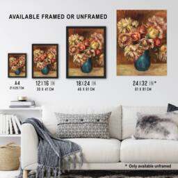 "Artery8 Flowers in a Green Vase Renoir Vintage Wall Art Print Poster in Pink - Size: W12"" x H16""" - thumbnail 3