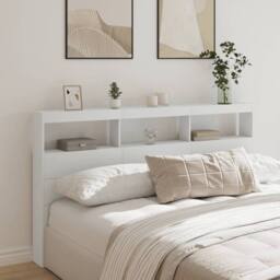 Berkfield Home Headboard Cabinet with LED White 180x17x102 cm - Size: 180 x 17 x 102 cm - thumbnail 2