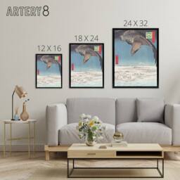 "Artery8 Hawk Over Plain At Fukagawa Japan Framed Canvas Wall Art Print Hiroshige in Blue - Size: W12"" x H16""" - thumbnail 4