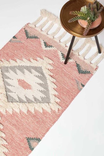 Homescapes Pali Pink Kilim Runner Wool Rug 66 x 200 cm - Size: 66 cm x 200 cm - image 1