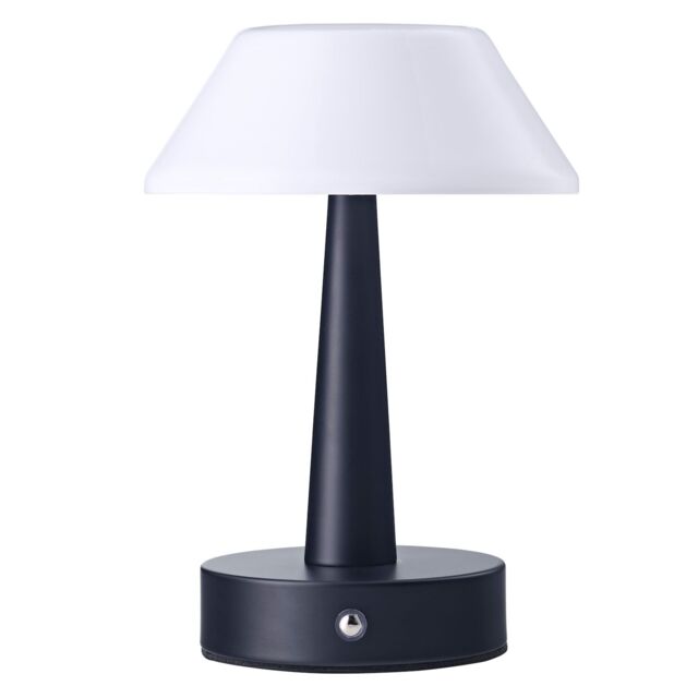 Happy Homewares Matt Black Rechargeable Touch Dimmable Table Lamp with Opal White Domed Shade - image 1