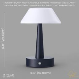 Happy Homewares Matt Black Rechargeable Touch Dimmable Table Lamp with Opal White Domed Shade - thumbnail 5