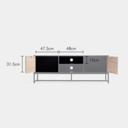 VonHaus Dalton Chevron Wood Effect Design TV Unit for 65 Inch TV in Black - thumbnail 9