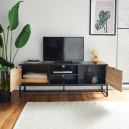 VonHaus Dalton Chevron Wood Effect Design TV Unit for 65 Inch TV in Black - thumbnail 3