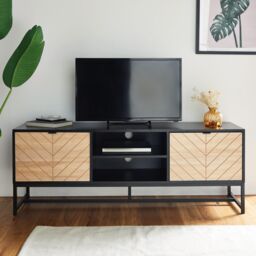 VonHaus Dalton Chevron Wood Effect Design TV Unit for 65 Inch TV in Black