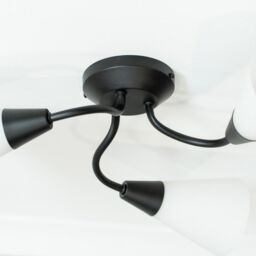 ValueLights Kristina 3 Way Curved Metal Flush Ceiling Light with Frosted White Shades in Black - thumbnail 3