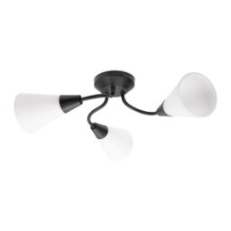 ValueLights Kristina 3 Way Curved Metal Flush Ceiling Light with Frosted White Shades in Black - thumbnail 2