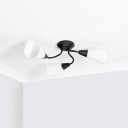 ValueLights Kristina 3 Way Curved Metal Flush Ceiling Light with Frosted White Shades in Black - thumbnail 5