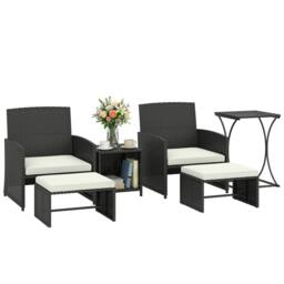 OUTSUNNY 6 Piece Rattan Garden Furniture Set with Nesting Tables in Black - thumbnail 2