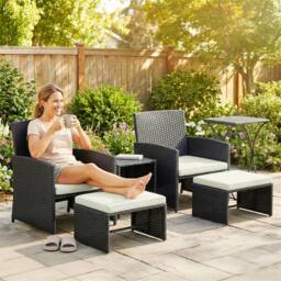 OUTSUNNY 6 Piece Rattan Garden Furniture Set with Nesting Tables in Black