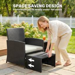 OUTSUNNY 6 Piece Rattan Garden Furniture Set with Nesting Tables in Black - thumbnail 4