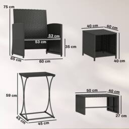 OUTSUNNY 6 Piece Rattan Garden Furniture Set with Nesting Tables in Black - thumbnail 3