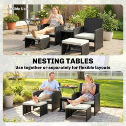 OUTSUNNY 6 Piece Rattan Garden Furniture Set with Nesting Tables in Black - thumbnail 5