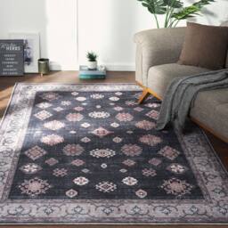 The Rug Shop UK Black Bordered Floral 7mm Thick Stain-Resistant Traditional Rug - Size: 120 cm x 170 cm - thumbnail 4