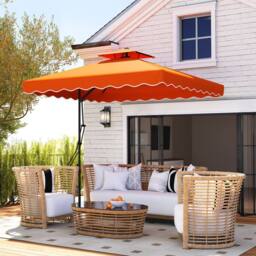 OUTSUNNY 2.5m Cantilever Garden Parasol Umbrella with Cross Base, Orange