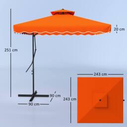 OUTSUNNY 2.5m Cantilever Garden Parasol Umbrella with Cross Base, Orange - thumbnail 3