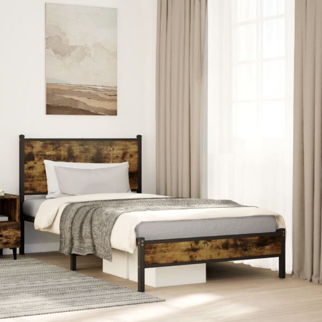 Berkfield Home Metal Bed Frame without Mattress Smoked Oak 100x200 cm in Brown - image 1