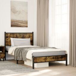 Berkfield Home Metal Bed Frame without Mattress Smoked Oak 100x200 cm in Brown - thumbnail 1