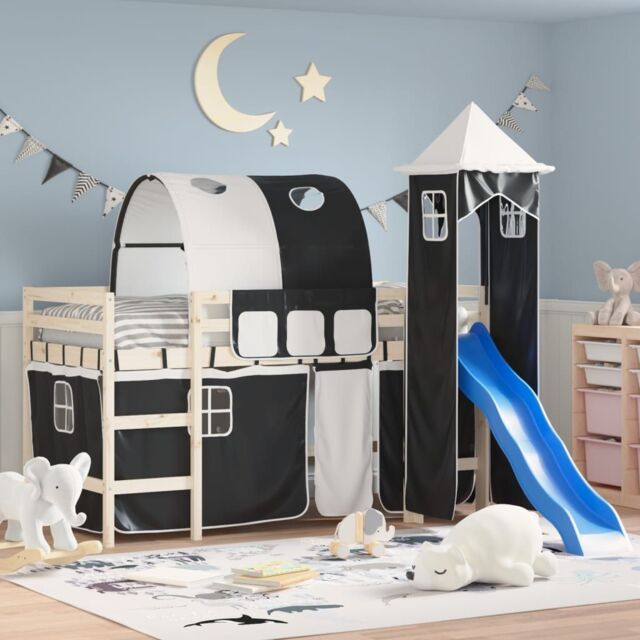 Berkfield Home Curtains for Loft Bed with Tunnel & Tower White & Black - image 1
