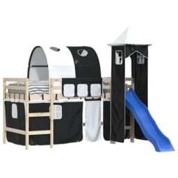 Berkfield Home Curtains for Loft Bed with Tunnel & Tower White & Black - thumbnail 4