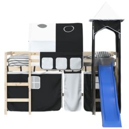 Berkfield Home Curtains for Loft Bed with Tunnel & Tower White & Black - thumbnail 5
