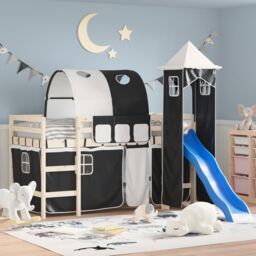 Berkfield Home Curtains for Loft Bed with Tunnel & Tower White & Black - thumbnail 1