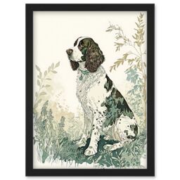 Artery8 English Springer Spaniel Dog in Field Modern Pastel Watercolour Illustration Artwork Framed Wall Art Print A4 in Black - thumbnail 1