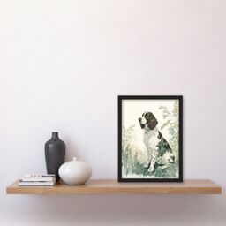 Artery8 English Springer Spaniel Dog in Field Modern Pastel Watercolour Illustration Artwork Framed Wall Art Print A4 in Black - thumbnail 2