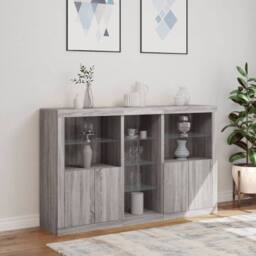 Berkfield Home Sideboard with LED Lights Grey Sonoma 162x37x100 cm - Size: 162 x 37 x 100 cm - thumbnail 4