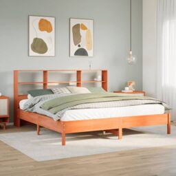 Berkfield Home Bookcase Bed without Mattress Wax Brown 180x200 cm Super King Solid Wood Pine - thumbnail 1