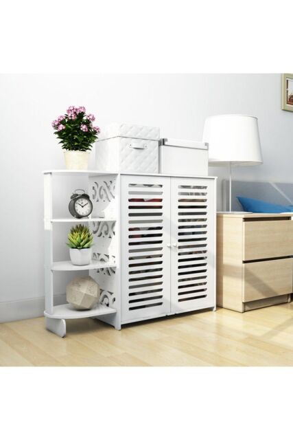H&O Direct White Wooden Shoe Cabinet Storage Rack Organizer - image 1