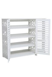 H&O Direct White Wooden Shoe Cabinet Storage Rack Organizer - thumbnail 5