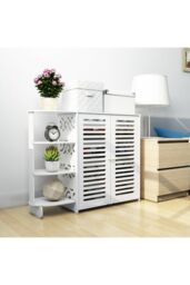 H&O Direct White Wooden Shoe Cabinet Storage Rack Organizer - thumbnail 1