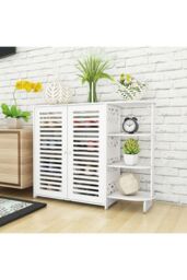 H&O Direct White Wooden Shoe Cabinet Storage Rack Organizer - thumbnail 2