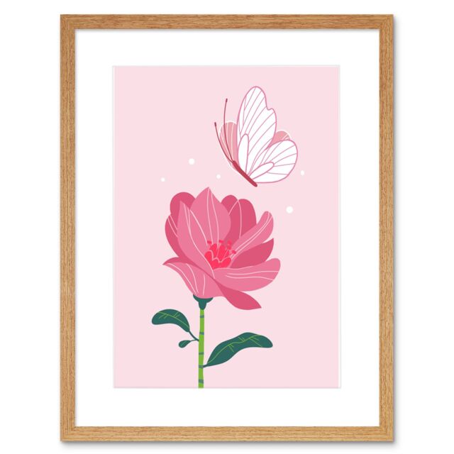 "Artery8 Wall Art Print Magic Garden Butterfly Flower Framed in Beige - Size: W7"" x H9""" - image 1