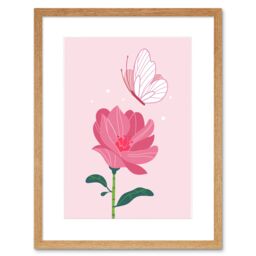 "Artery8 Wall Art Print Magic Garden Butterfly Flower Framed in Beige - Size: W7"" x H9""" - thumbnail 1